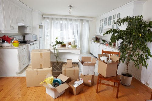 Preparing boxes and furniture for removal truck loading