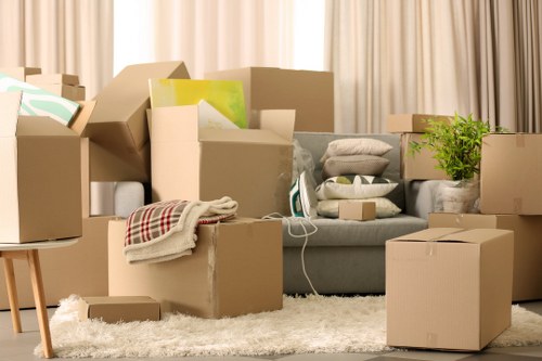 Preparing boxes and furniture for a moving van in Westcombe Park