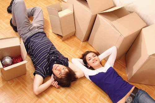 Staff preparing boxes and labels for an office relocation